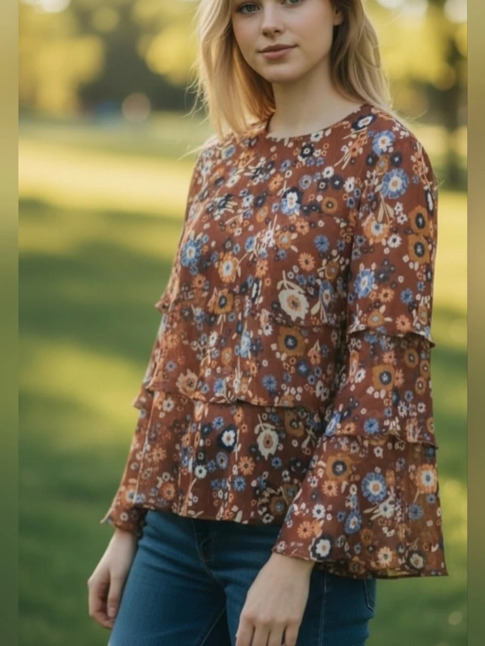 INC International Concepts Floral Blouse Medium #BL8 - Picture 1 of 8